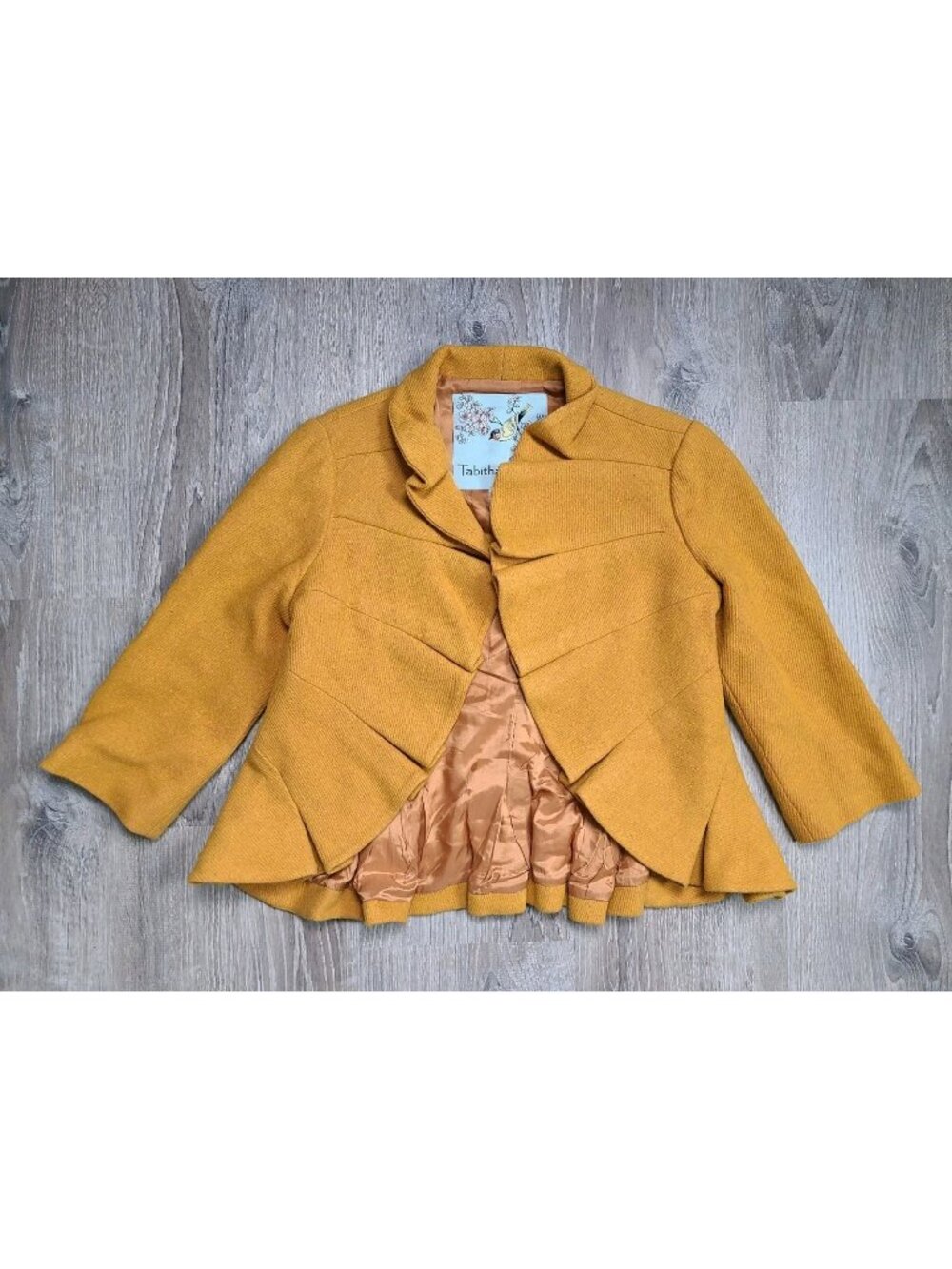 Tabitha Womens 6 Anthropologie Terrace House Ruffled Wool Blend Blazer Mustard